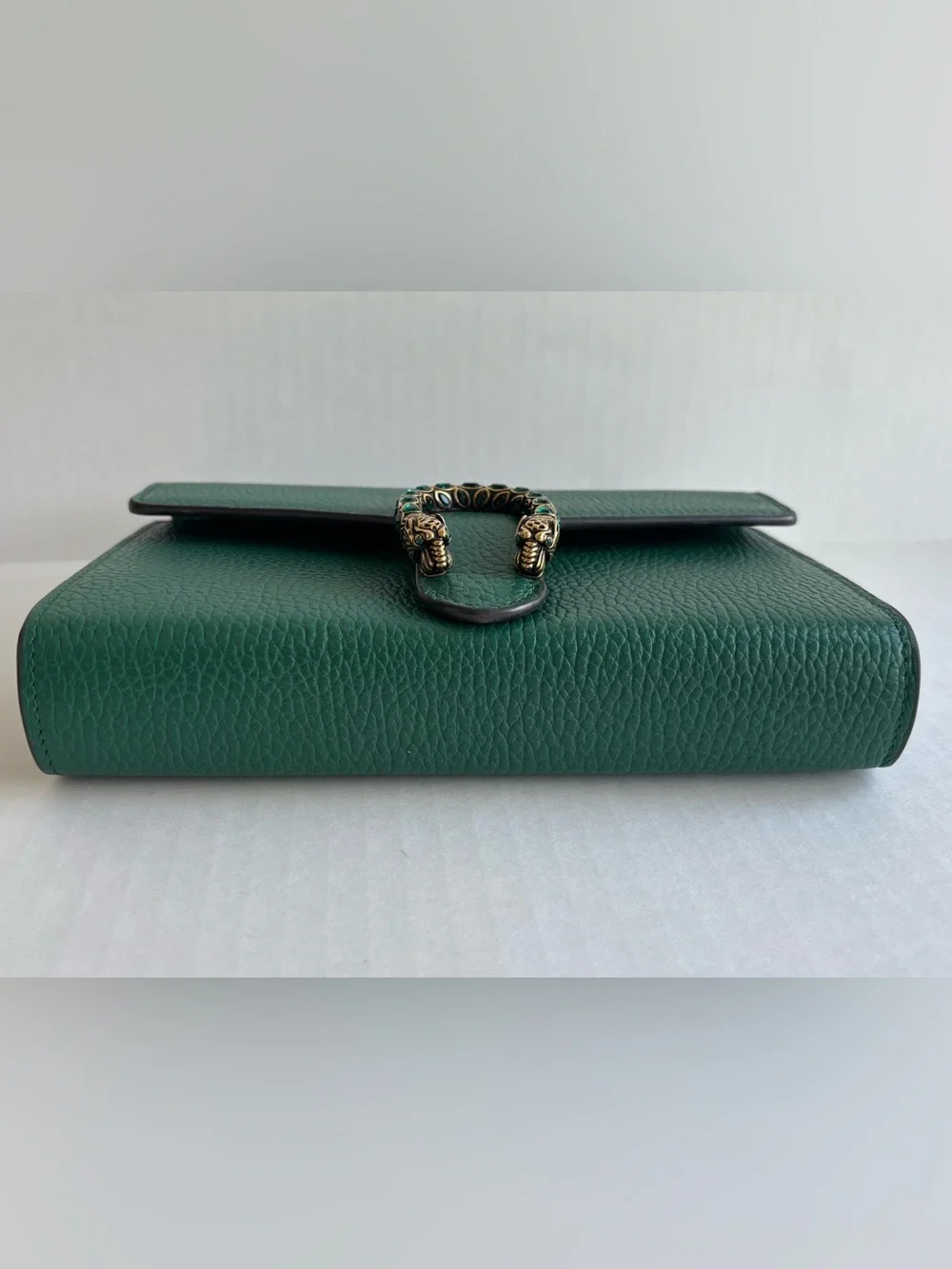 Gucci Dionysus Wallet on Chain Emerald Green Pebbled Leather Crystals Authentic - Picture 9 of 11
